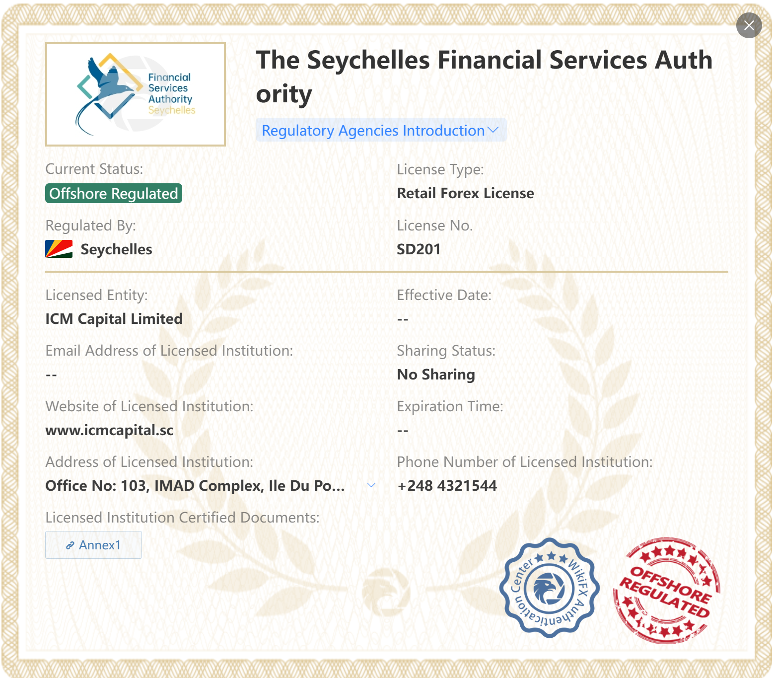 ICM broker regulated licenese