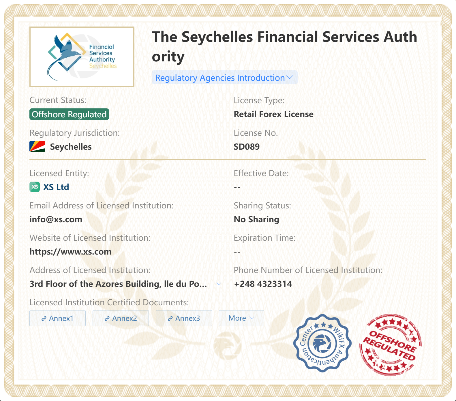 XS FSA Seychelles license