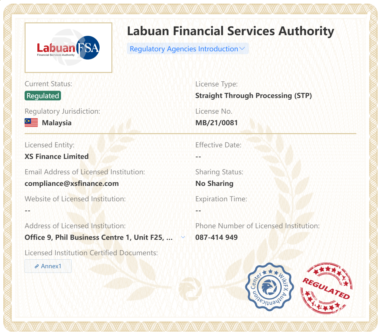 XS LFSA malasiya license