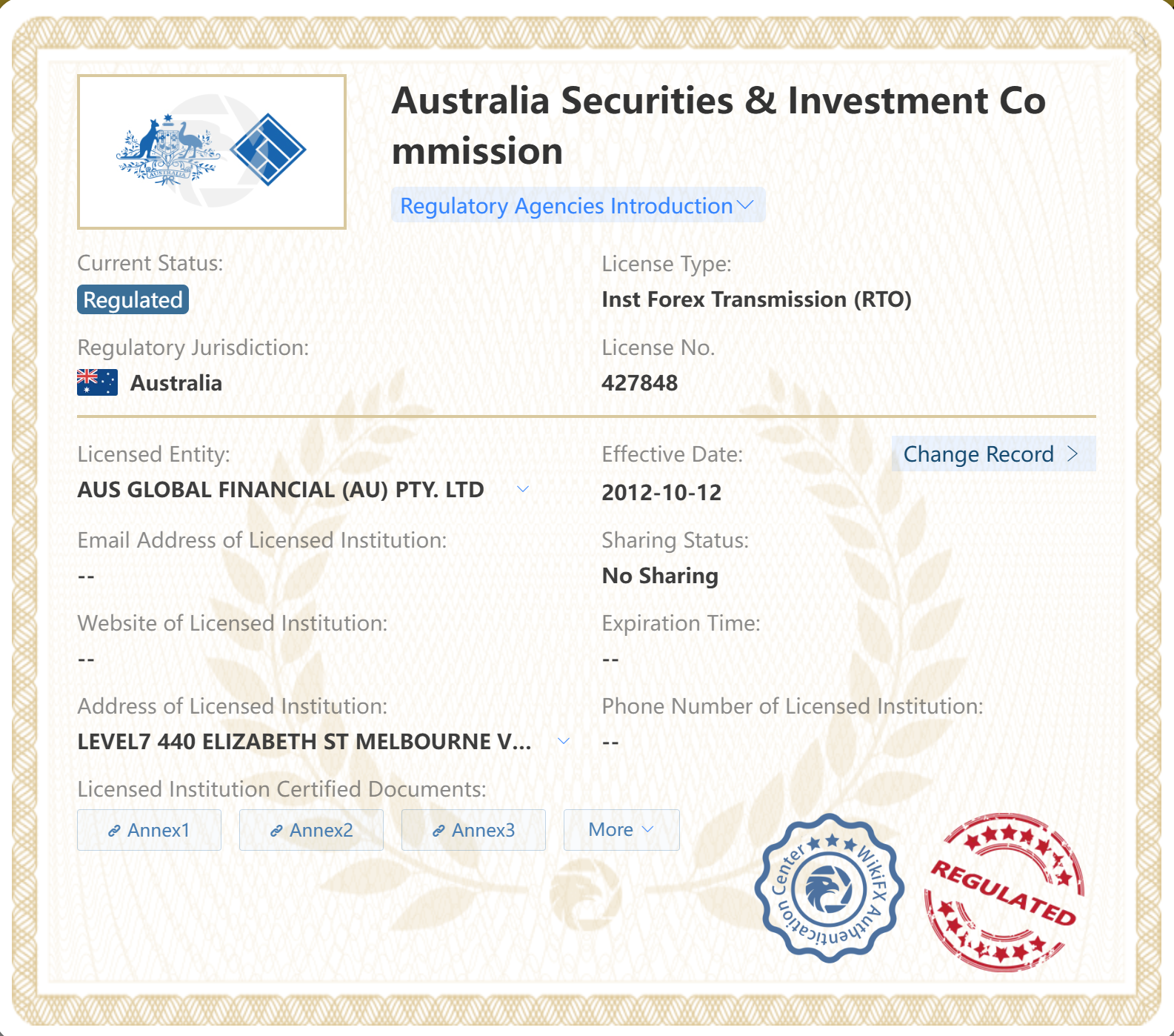 AUS global ASIC australia
